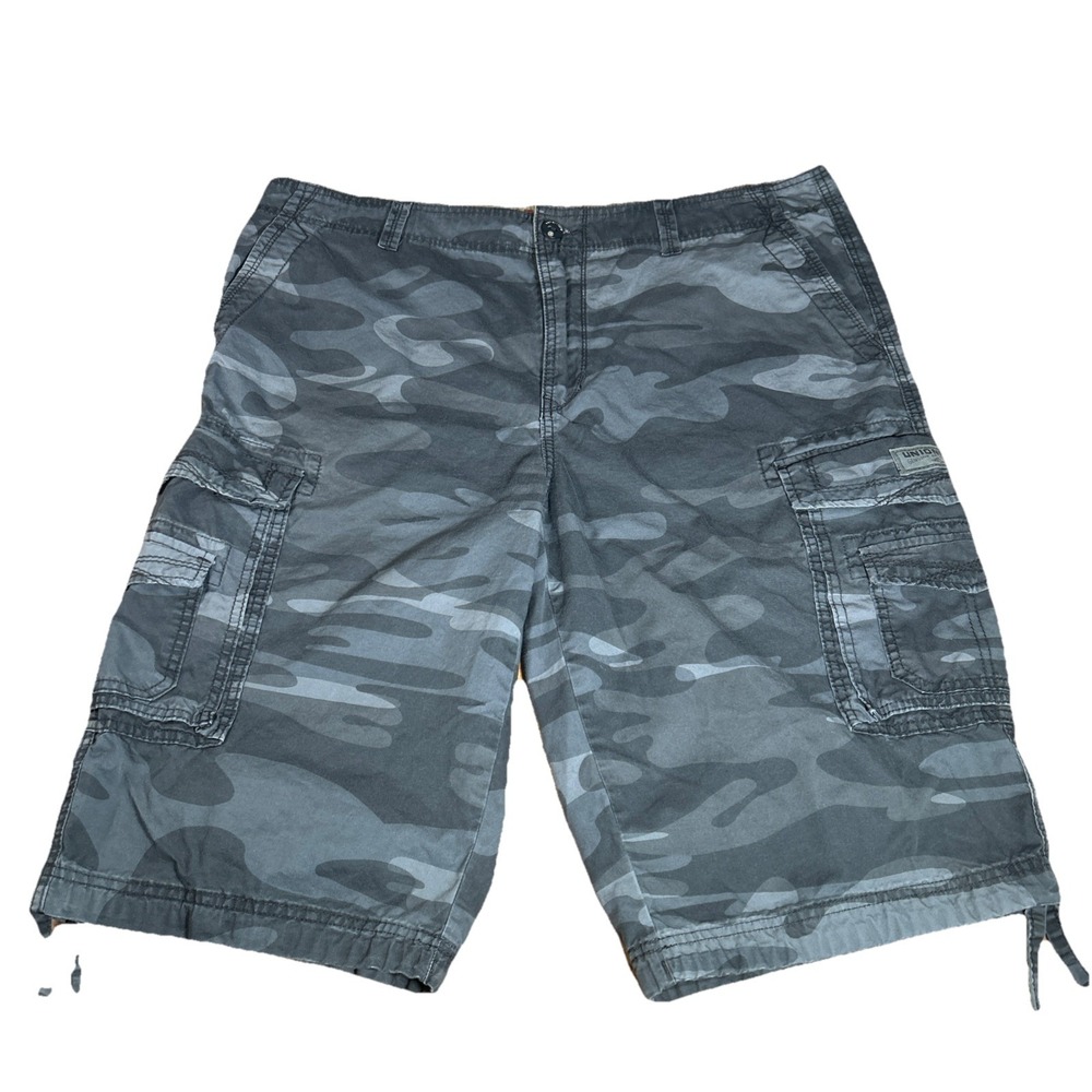 Union Bay Shorts Men's 40 Gray Camo Baggy 14" Cargo Paratrooper Utility Outdoor